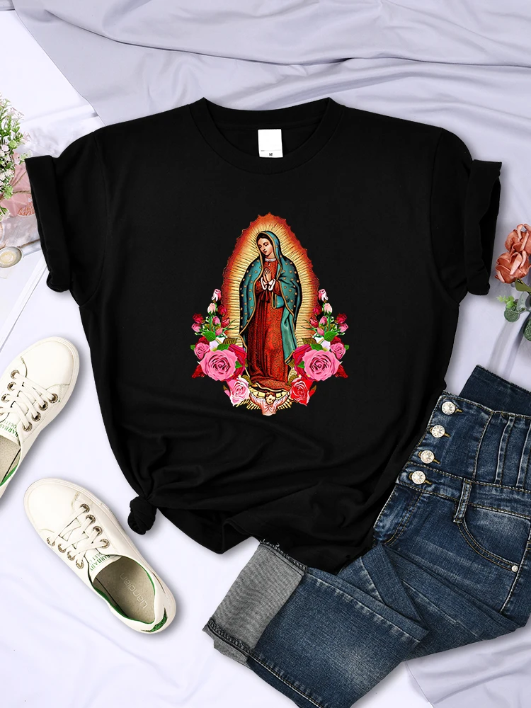 Casual Woman T-Shirts Our Lady Of Guadalupe Print Tee Clothing Street Creativity Tops Fashion Short Sleeve Breathable Streetwear