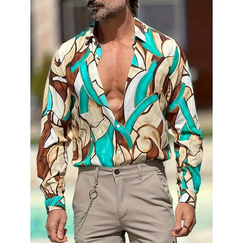 

Men's long-sleeved shirts, bold abstract prints - bright colour-block designs, classic peak lapels and button-down plackets,