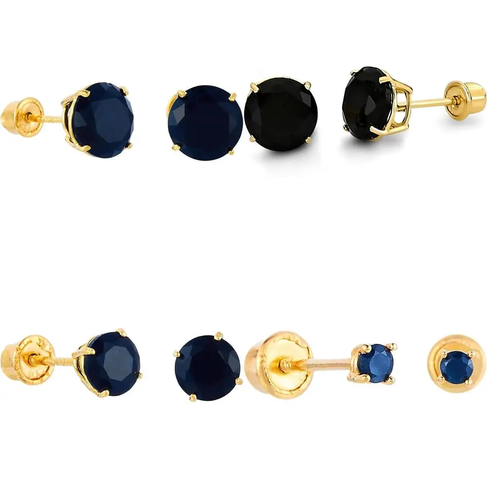 

Серьги-гвоздики из золота 14 карат с круглыми камнями 2-8 мм в оправе-корзинке, с винтовой застежкой