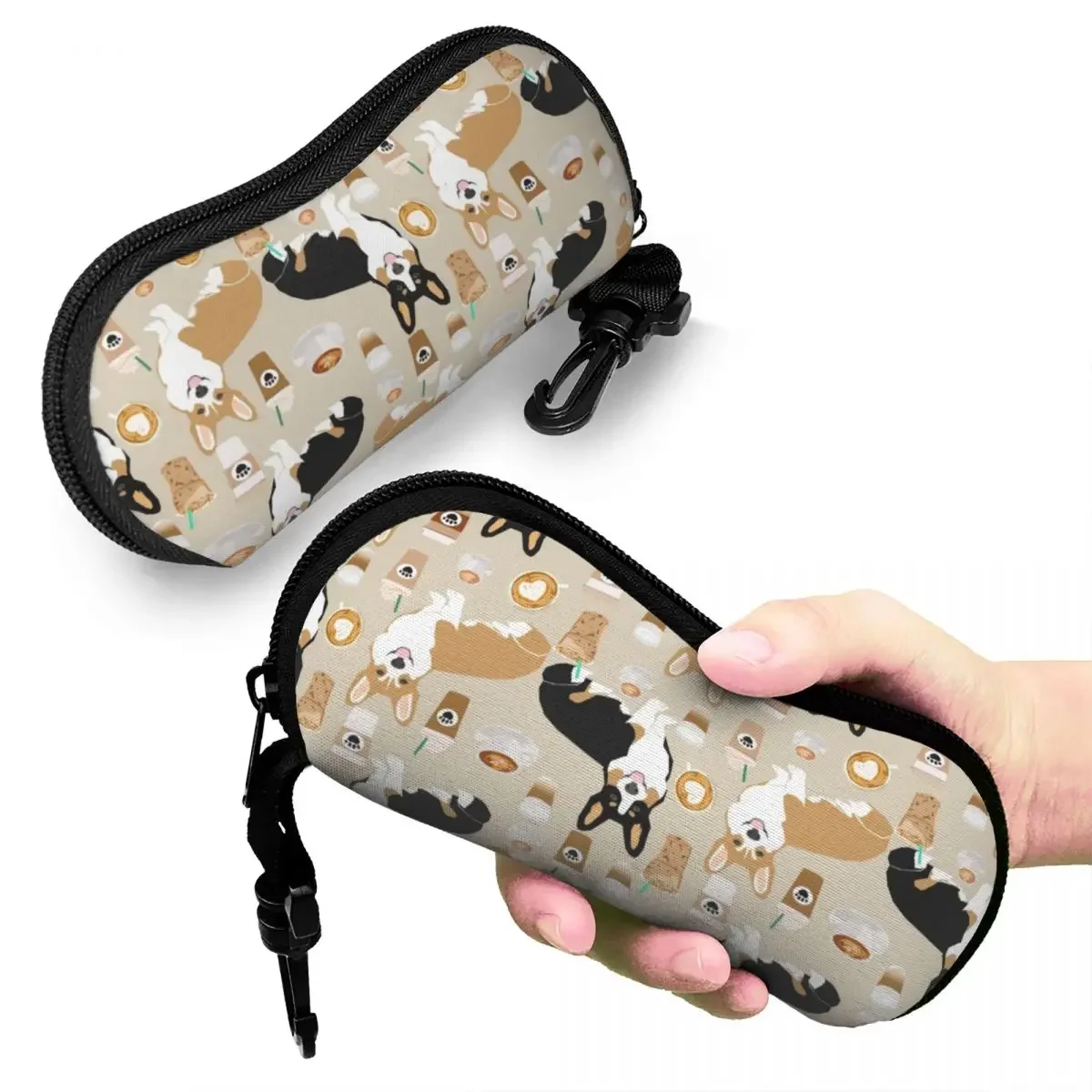 Étui à lunettes personnalisé pour hommes et femmes, sac de protection pour lunettes de soleil souples, café, chien Welsh Corgis