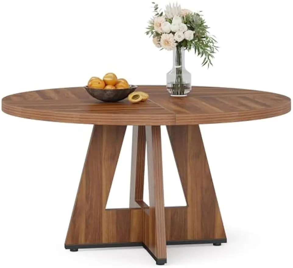 Round Dining Table for 4 Farmhouse Dining Room Table with Wooden Pedestal Base image 4