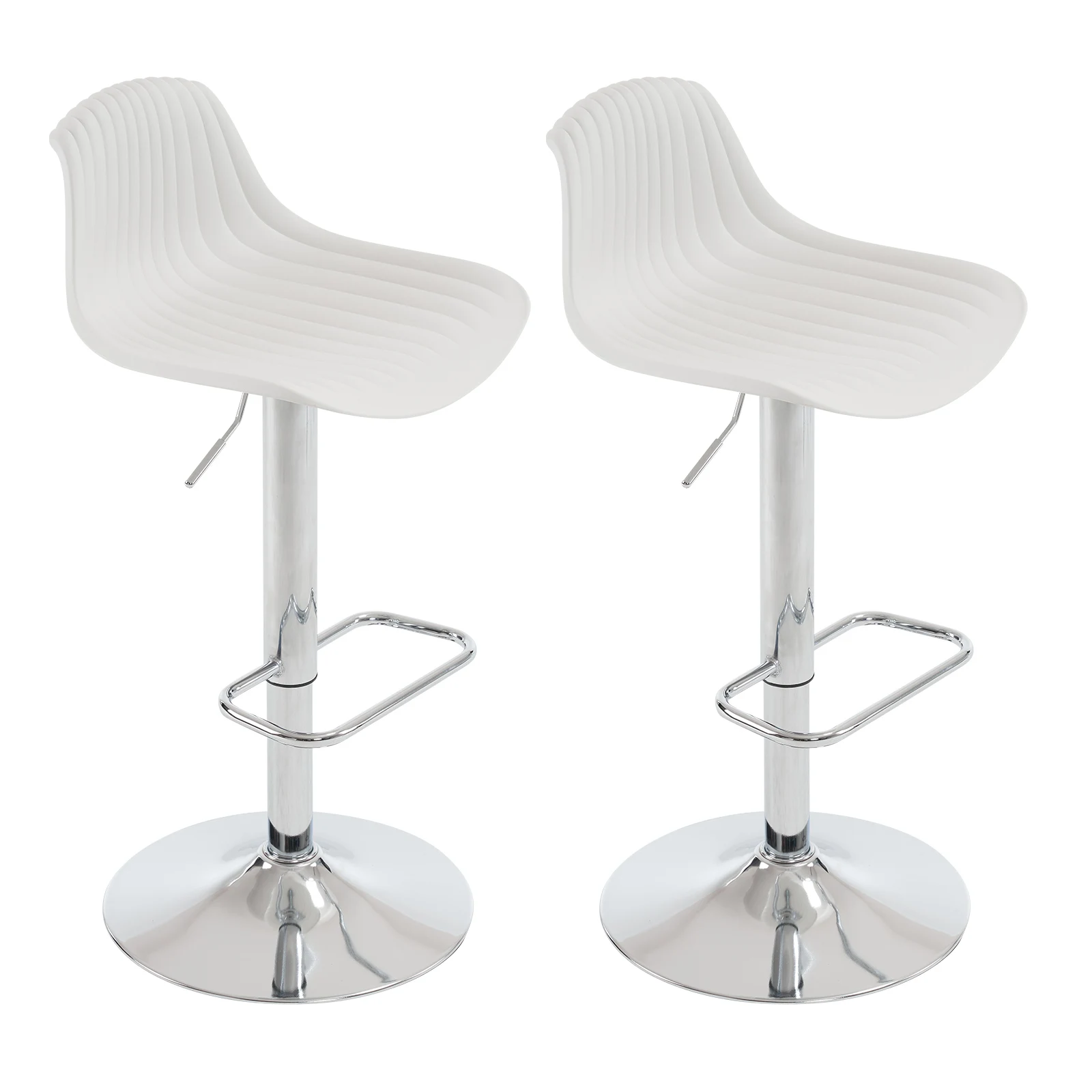 Modern Swivel Adjustable Barstool Set of 2 Fashion Plastic Low Back Height Stools with Metal Legs Armless Bar Chairs for Bar