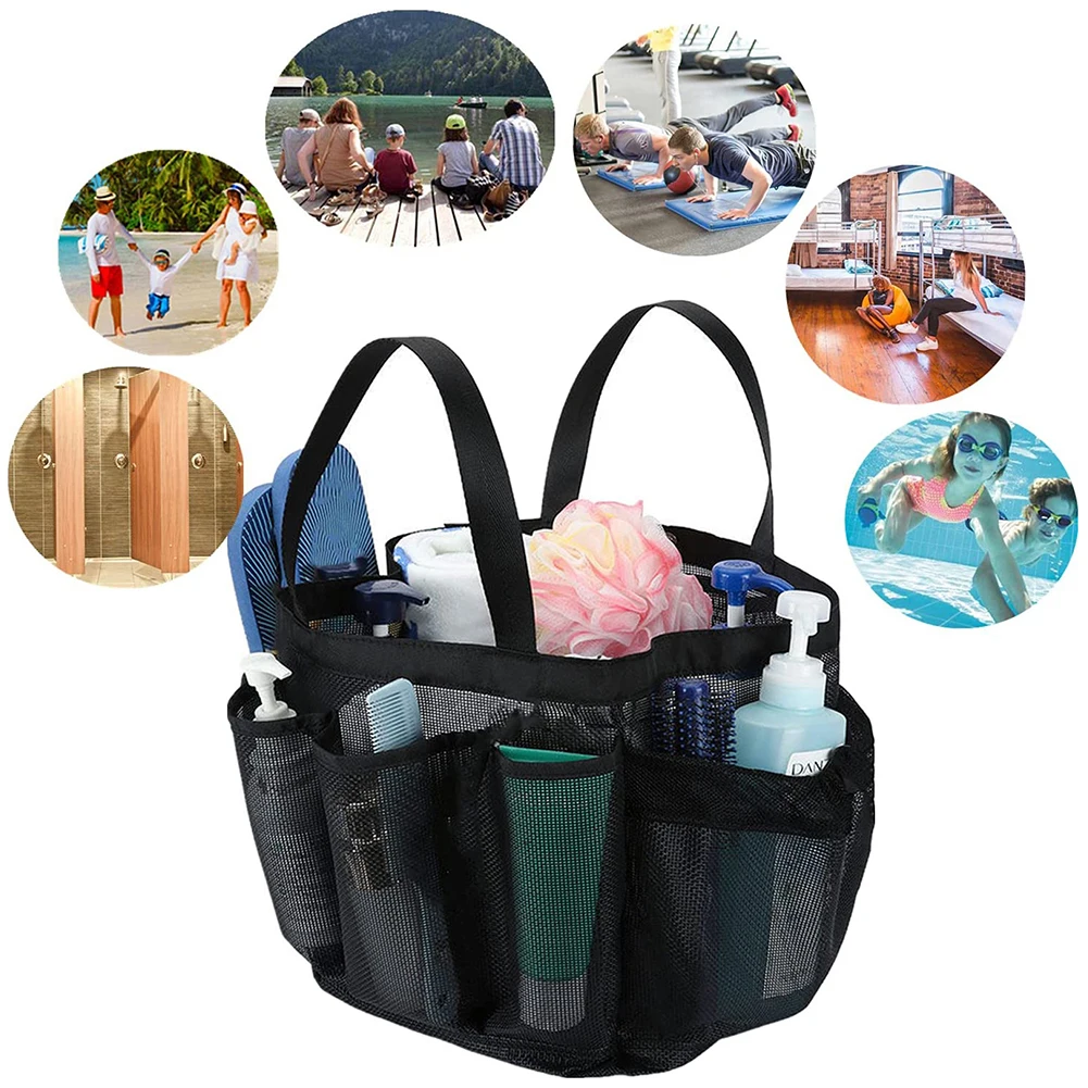 Hanging Mesh Shower Caddy Portable Tote Bag With 8-Pocket Large Capacity Quick Dry Dorm Basket For Bathroom Gym Swimming