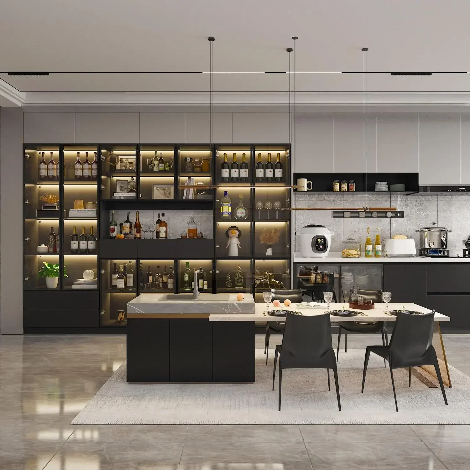 رف كتب طويل القامة قابل للتخصيص مع أبواب وأضواء زجاجية، مجموعة منظم رف عرض كبيرة مع قفص، ورف كتب للمكتبة