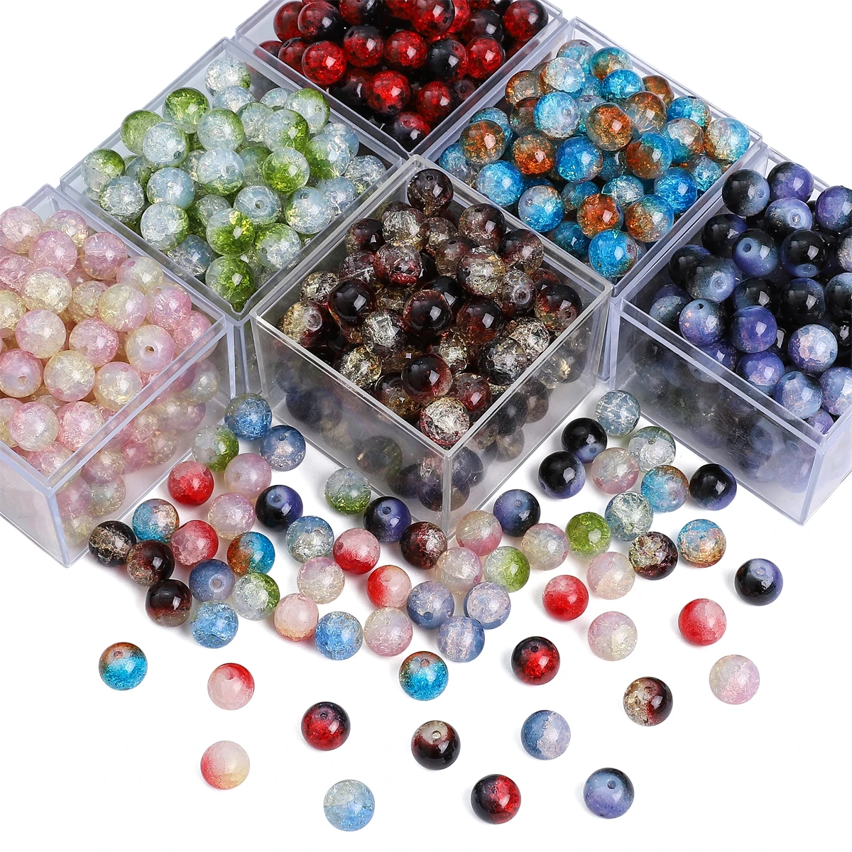 About20Pcs Glass Protein Fragmented Flower Double Combination Round Beads Unique Loose Beads Handmade DIY Making Jewelry Headpie