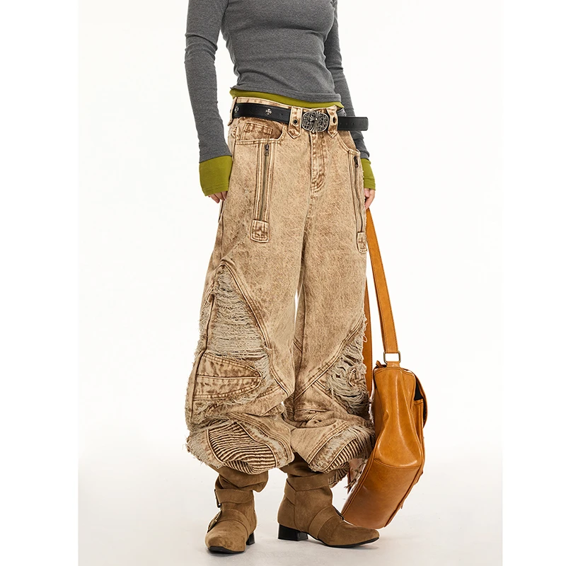 2026 New Spring American Style Women Cotton Denim Tassel Design Full Length Jeans Button Fly Waist Loose Boyfriend Jeans T244