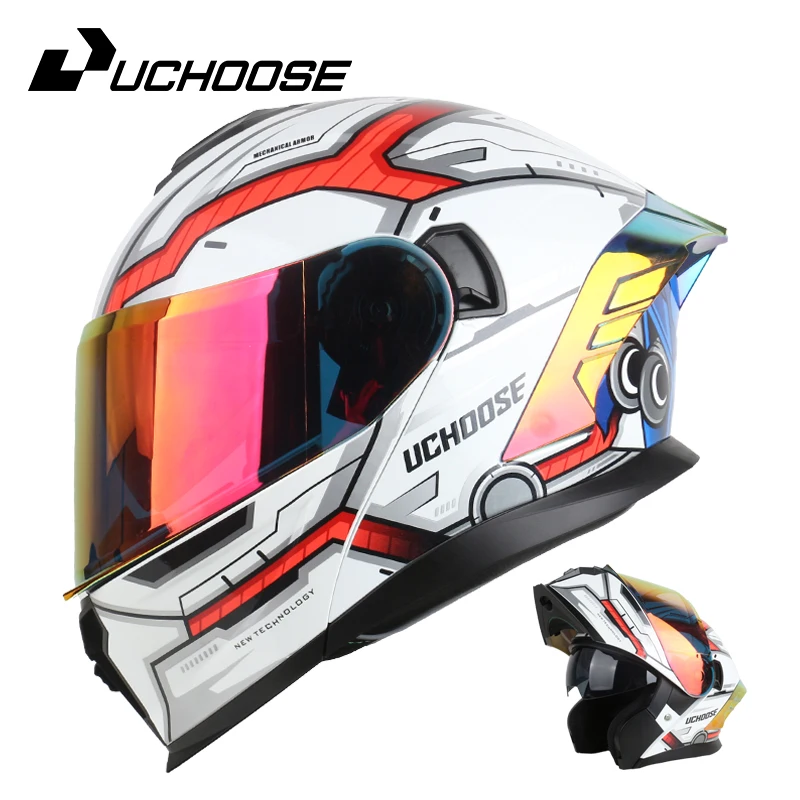 815 Uchoose DOT Approved Full Face Helmet Crash Motorbike Protective Gear Men Women Flip Up Helmet Motorcycle Double Sun Visor