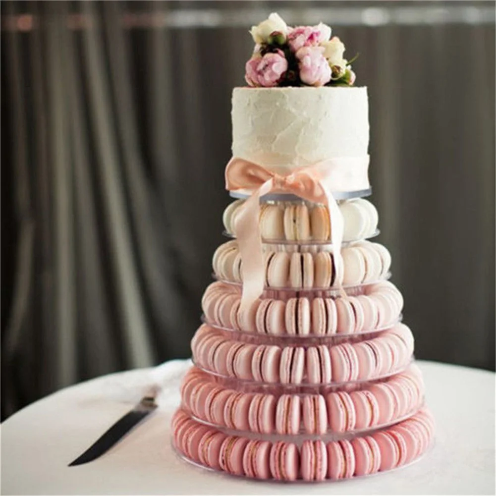 Tiers Round Macaron Tower Stand Cake Display Rack Cupcake Stand Desserts Display for Baby Shower Wedding Birthday Decoration