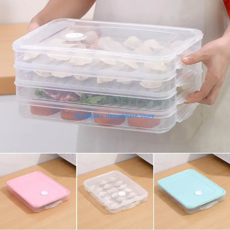 E1PD Household Refrigerator Single Layer Dumplings Box Stackable Plastic Egg Storage Tray Airtight Kitchen Preservation Lid