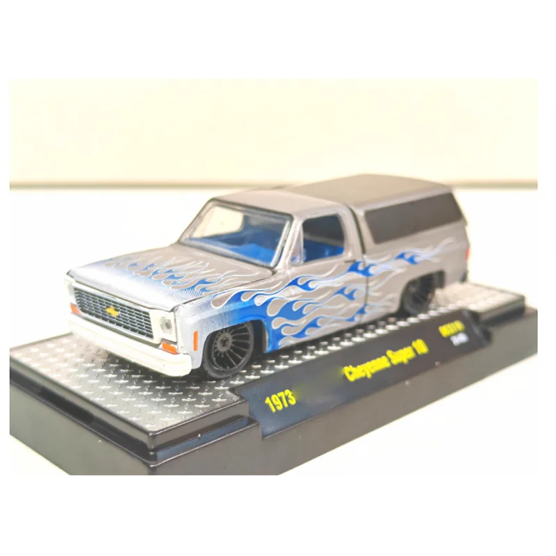 Diecast Scale 1:64 1973 Chevy Cheyenne Super 10 Pickup Truck Alloy Car Model Metal Vehicle Decoration Gift Collection Display