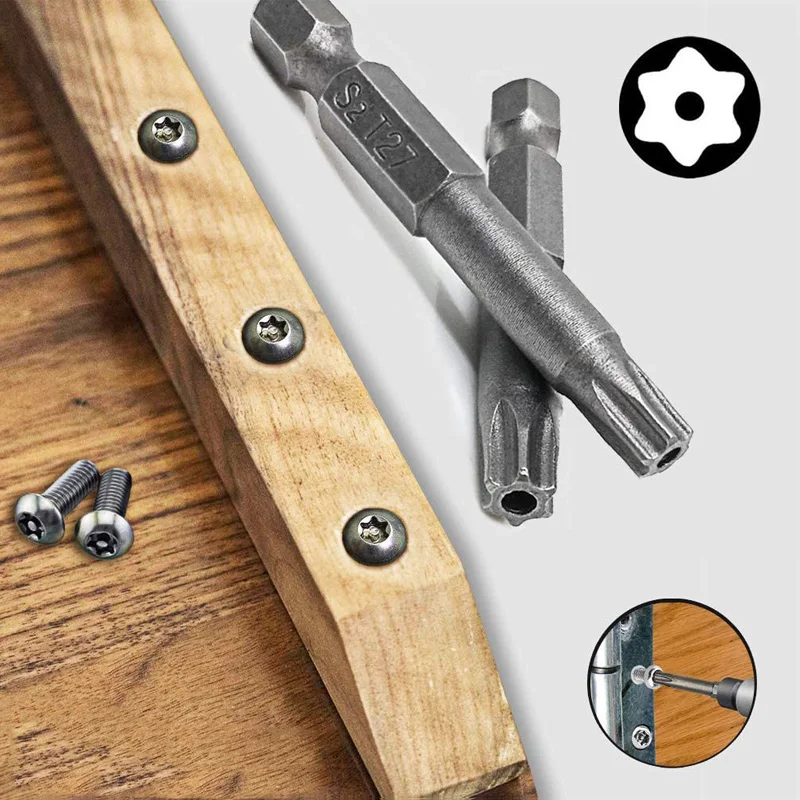 23pcs Torx Screwdriver Bit Set Hex Security Magnetic Head 50mm 100mm Extra Long Screw Driver Drill Bit 1/4in Hex Shank Tool Set