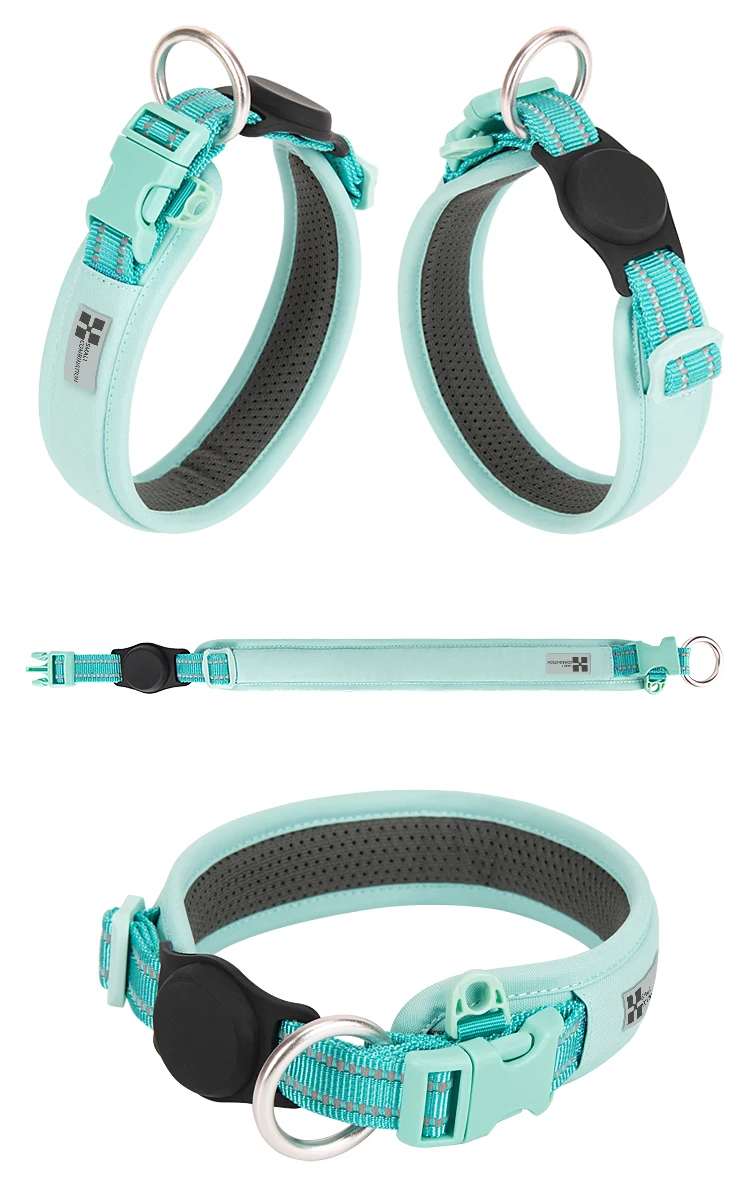 Personalized AirTag Dog Collar Adjustable Nylon Reflective Padded Pet Dog Collar for Small Medium Large Dog Accessories