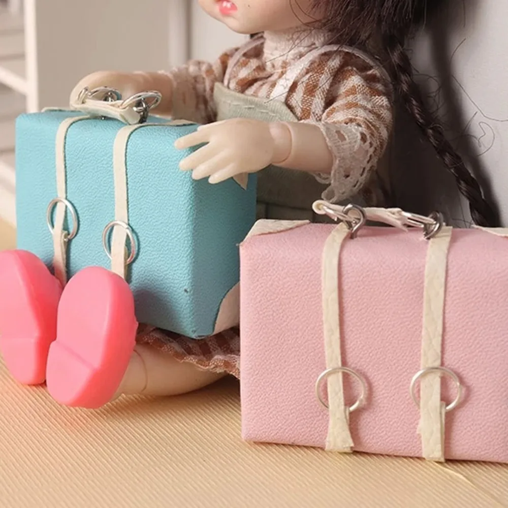 1Pc Miniature Luggage Mini Doll Leather Luggage 1:12 Scale Miniature Portable Trunk Vintage Suitcase Dollhouse Doll Accessories