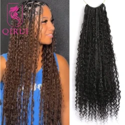 Long Human Hair Crochet Boho Box Braids With Human Hair Curls Synthetic Braid With Human Hair Curls Braiding Hair Extensions