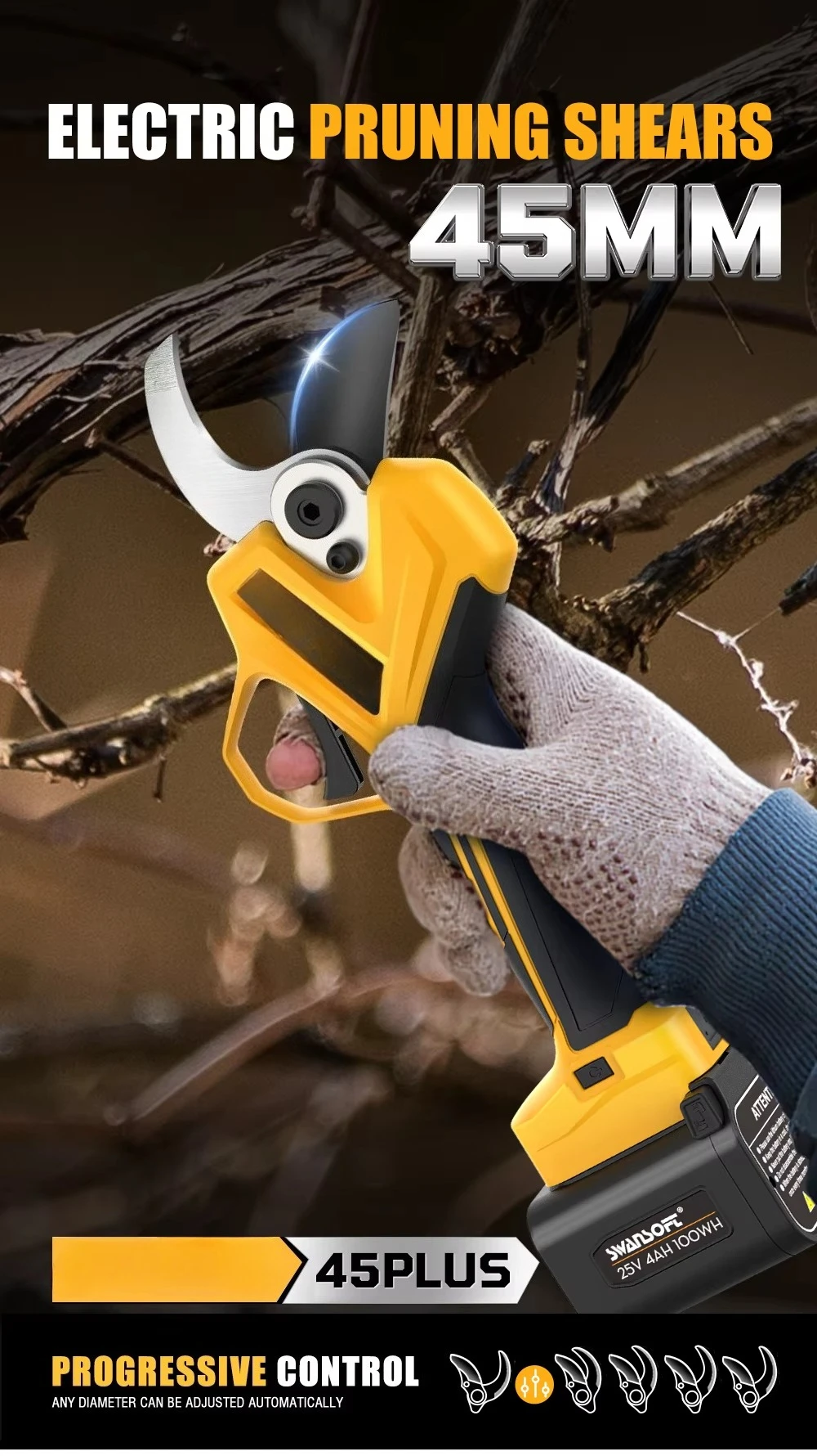 Electric Pruning Shears25.2V Lithium Branches Scissors 45mmHigh Branch Hedge Trimmer Fruittree Electric Pruning Shear