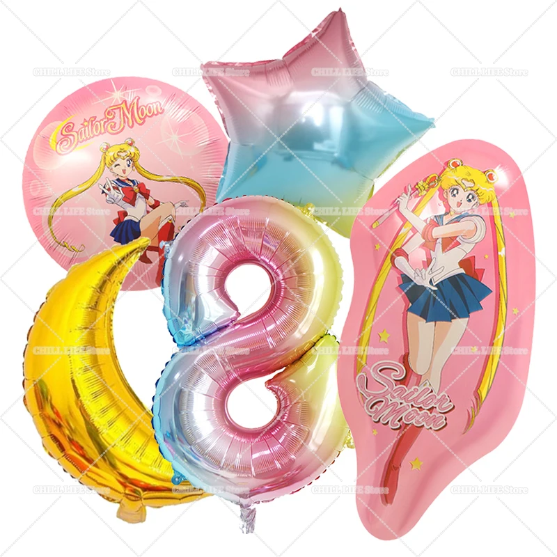 

Набор воздушных шаров для дня рождения девочки в стиле Сейлор Мун: милые шары-цифры, мультяшные звезды, украшения для детского праздника и вечеринки в честь рождения ребенка