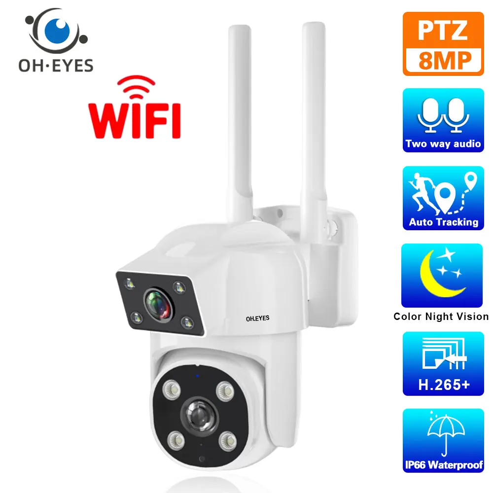 4K HD Wifi PTZ IP Security Camera Dual Lens Outdoor Auto Tracking Wireless CCTV Video Surveillance Camera 8MP Color Night Vision