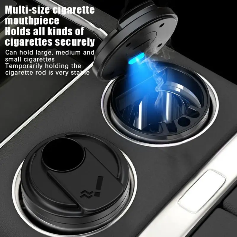 New Car Ashtray Creative Coffee Cup Style: Lid Blue LED Light Metal Lining ABS Garbage