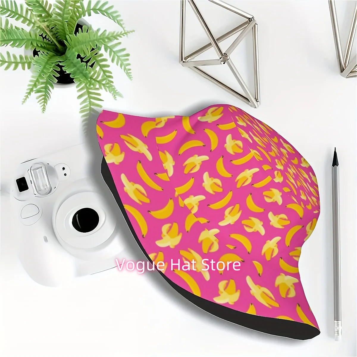 1pc Funky Banana Print Fisherman Hat - Pink Background with Seamless Pattern, Unisex Summer Sun Hat for Outdoor Beach Golf Fishi