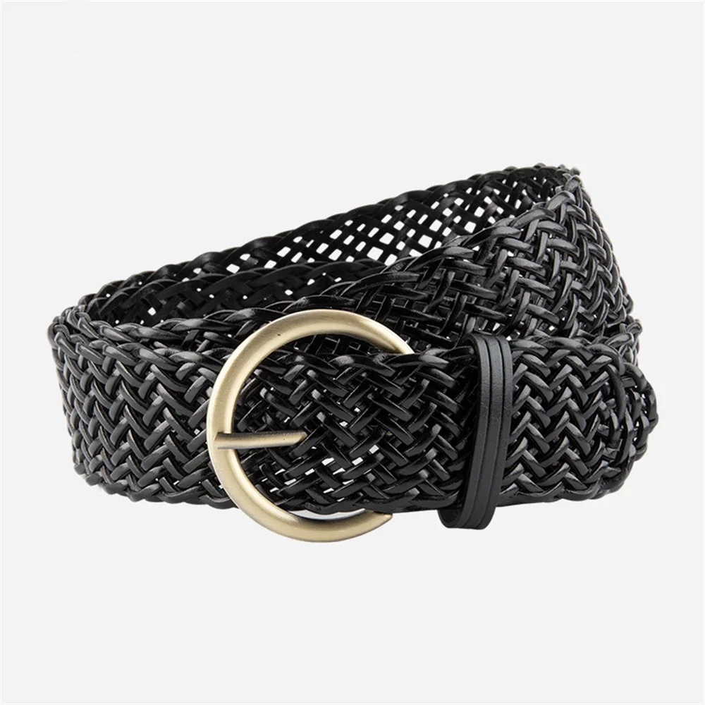 

Плетеный ремень из натуральной кожи для женщин, модный ретро-пояс без перфорации, ремни с металлической пряжкой для повседневной футболки, брюк