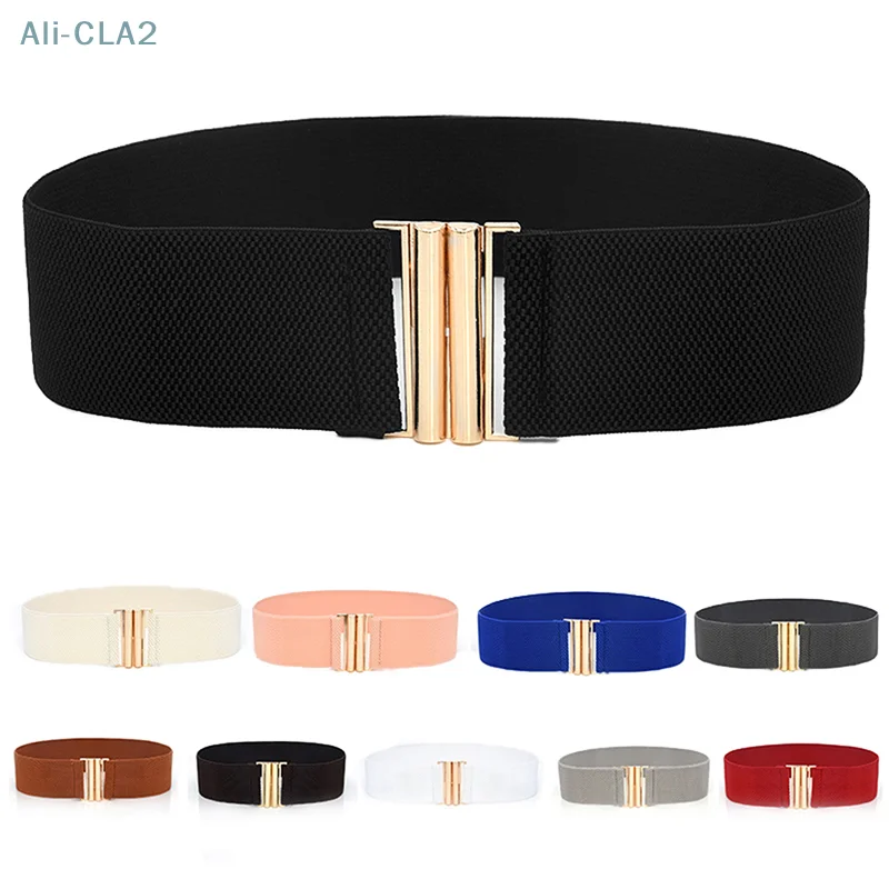 Women Fashion Wide Elastic Belt Metal Buckle Cinch Waistband Ladies Dress Waist Band Cummerbands Casual Stretch Belt