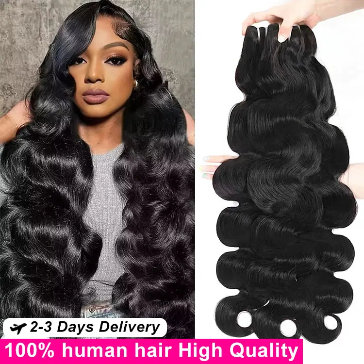 Extensions de Cheveux Humains Brésiliens Ondulés (Body Wave) 24, 26, 28, 30 Pouces, Grade 16A Remy, Cheveux Bruts 100% Non Traités, Double Trame de Qualité