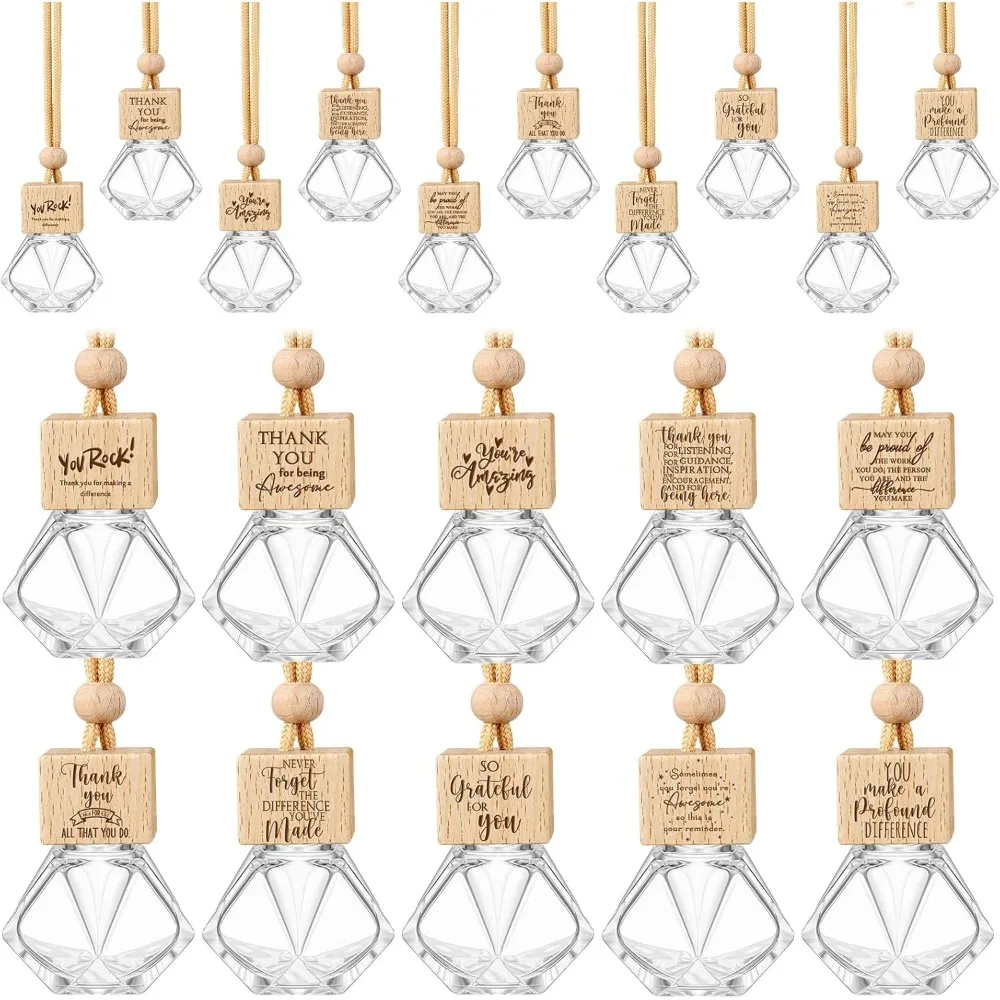 

50 Pack Car Diffuser Bottles Empty Glass for Essential Oil Employee Appreciation Gift Hanging Ornament Diamond Shape