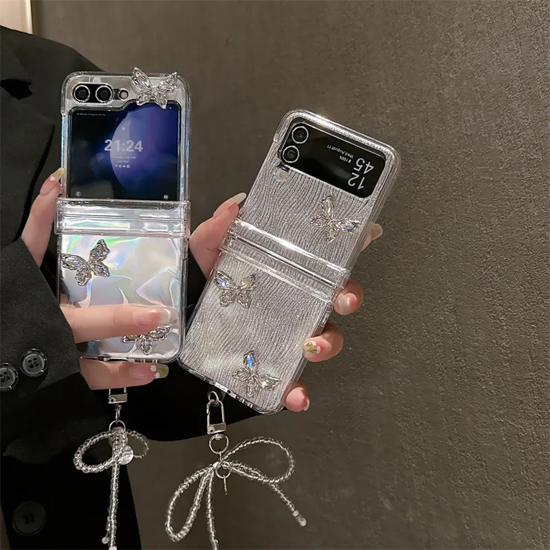 

Butterfly Bowknot Phone Case For Samsung Galaxy Z Flip 7 6 5 4 Protective Back Cover For ZFlip5 ZFlip6 ZFlip7 Case Shell