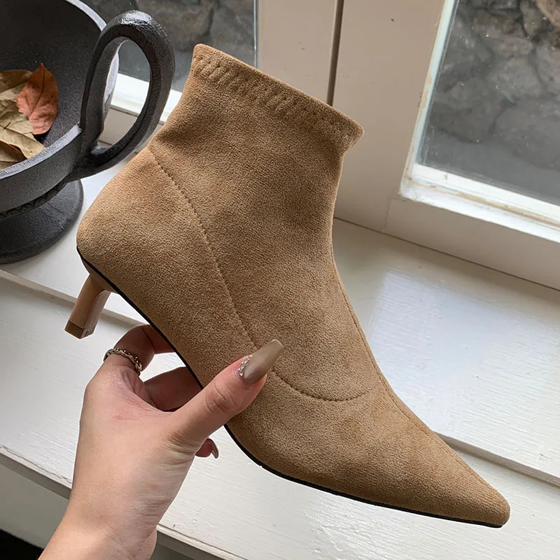 New Female Slip On Footwear Ladies Short Modern Boots With Low Heel Shoes Fashion Pointed Toe Elastic Women Ankle Boots Shoes