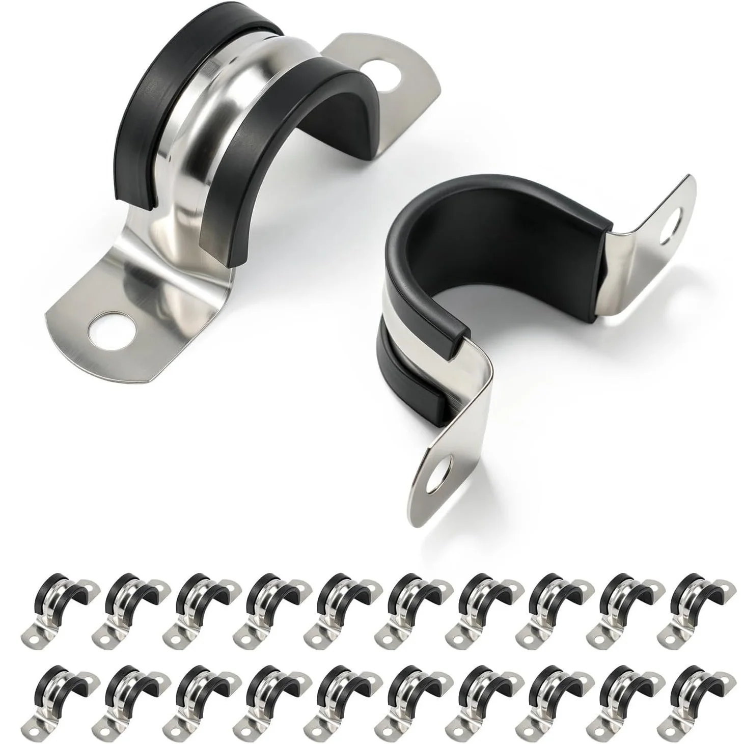 30pc 304 Stainless Steel U Shape Pipe Clamp Rubber Pipe Strap Hanger Clamp Rubber Lined P Clips Cable Hose Mounting Bracket Clip