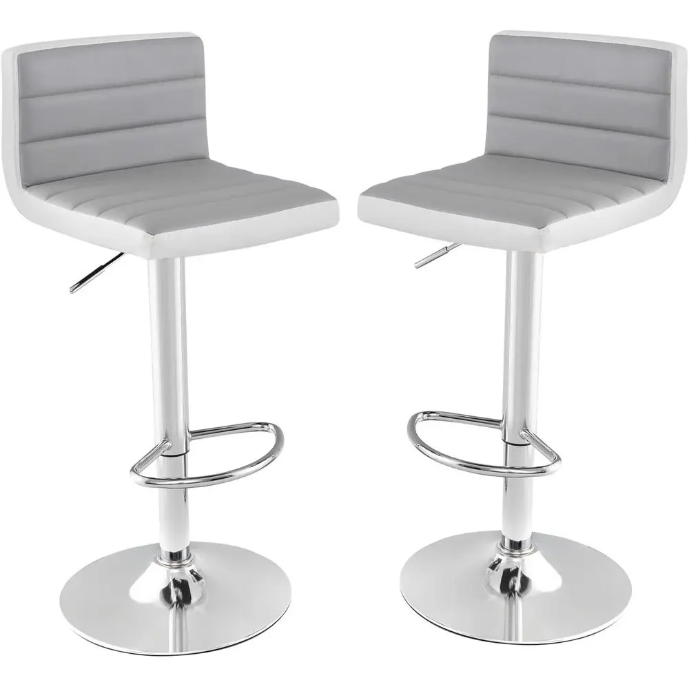 Set of 2 Swivel PU Leather Bar Stools with Backrest, Counter Height, Grey and White Upholstered for Kitchen Island, Dining, Livi