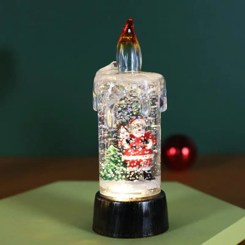 Decorazioni natalizie Luci di candela Candele per finestre di Natale Luci LED Candele a colonna tremolante Luce di candela con globo di neve