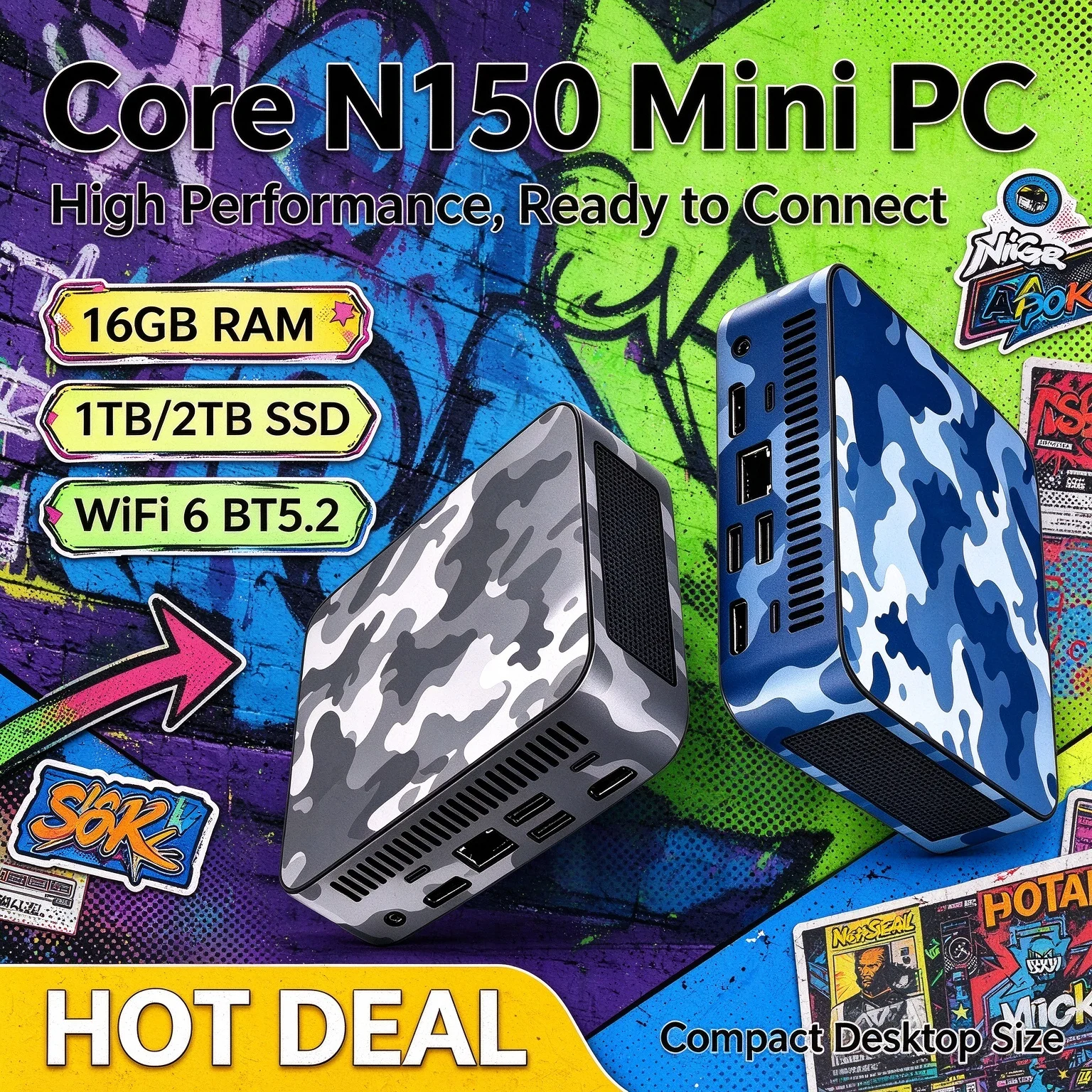 Intel Core N150 MINI PC 16GB RAM 1TB 2TB SSD WIFI 6 BT5.2 4K HD Mini Gaming Office Study Pc High Performance  Mini PC