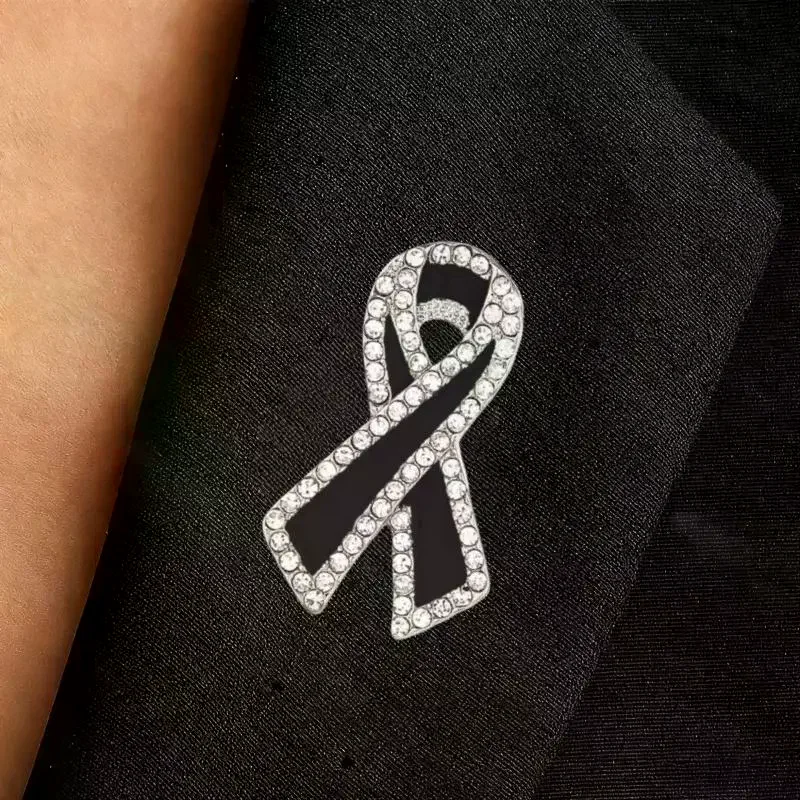 1/3/5Pcs Black Rhinestones Ribbon Brooch Funerals Memorial Pin For Woman Men Suit Dress Shirt Accessories Mourning Badge