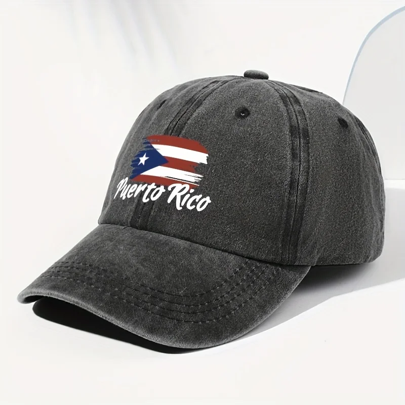 Puerto Rico Flag Print Washed Cotton Baseball Cap Unisex Adjustable Casual Outdoor Sun Hat for Men Women