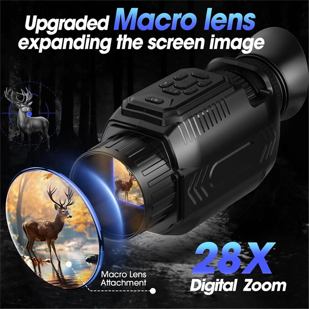 منظار أحادي العين للرؤية الليلية 4K WIFI، عدسة ماكرو أحادية العين بالأشعة تحت الحمراء بدقة 68 ميجابكسل، تكبير رقمي 28X مع بطاقة 32 جيجا #2