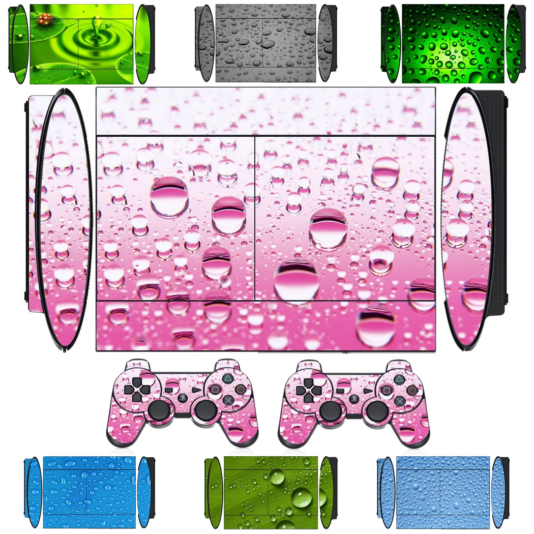 Water Drop Vinyl Skin Sticker Protector for Sony PS3 Super Slim and 2 Controller Skins Stickers