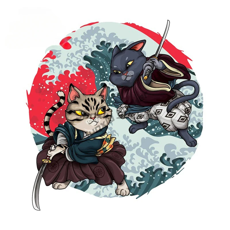 Samurai Cats Kendo Ninja Car Sticker Creative Animal Car Styling JDM Window Decal Vinyl Car Accessories