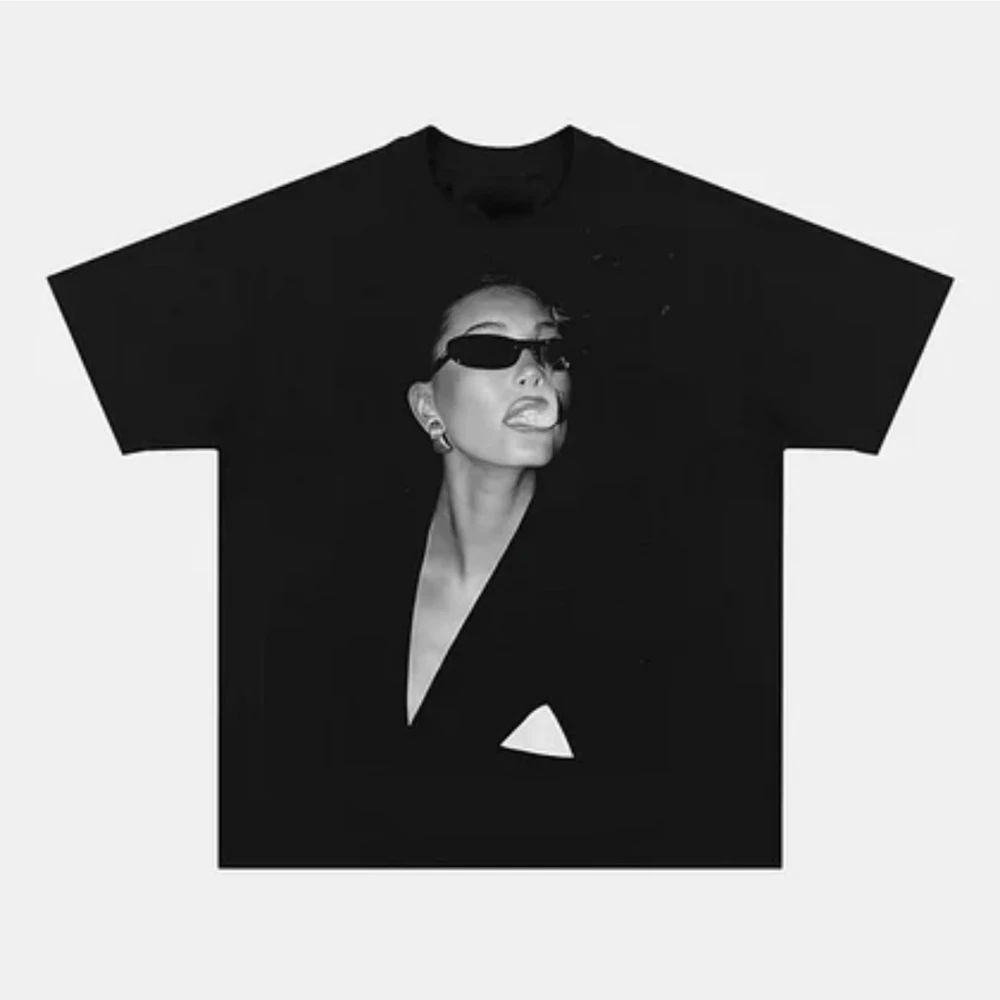 Summer Boys Girls Hailey Bieber Retro Trend Portrait Character T Shirt Kids Baby Youth Men Women Tee Streetwear Trendy Oversized