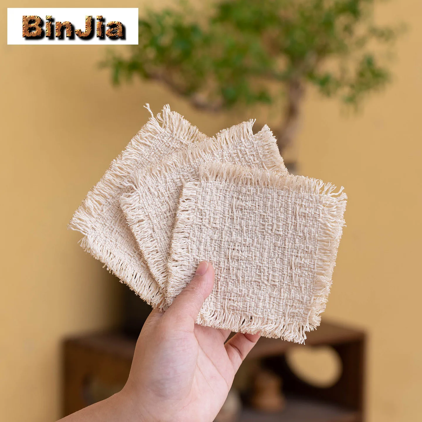 

6pc/set Cotton Linen Handmade Rough Texture Tassel Coasters Retro Hot Pad For Coffee Cups Saucer Anti-scald Placemats Cup Holder