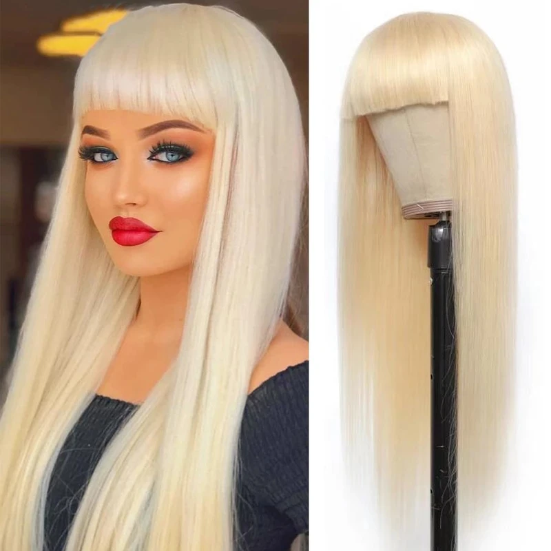 

Золотой парик с длинными волосами и челкой для женщин. Настоящие волосы. Трансграничный светлый цвет. Прямые волосы Sweet Sle. Базовая упаковка.