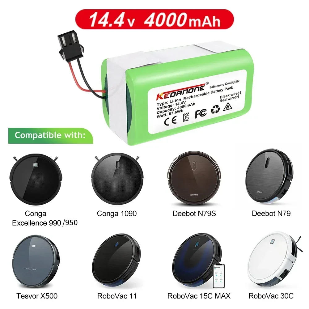 

Avtark 14.4V 4000mAh Li-ion Battery for Conga Excellence 990 1090 1790 1990 Ecovacs Deebot N79 N79S DN622, Eufy Robovac 30 35C