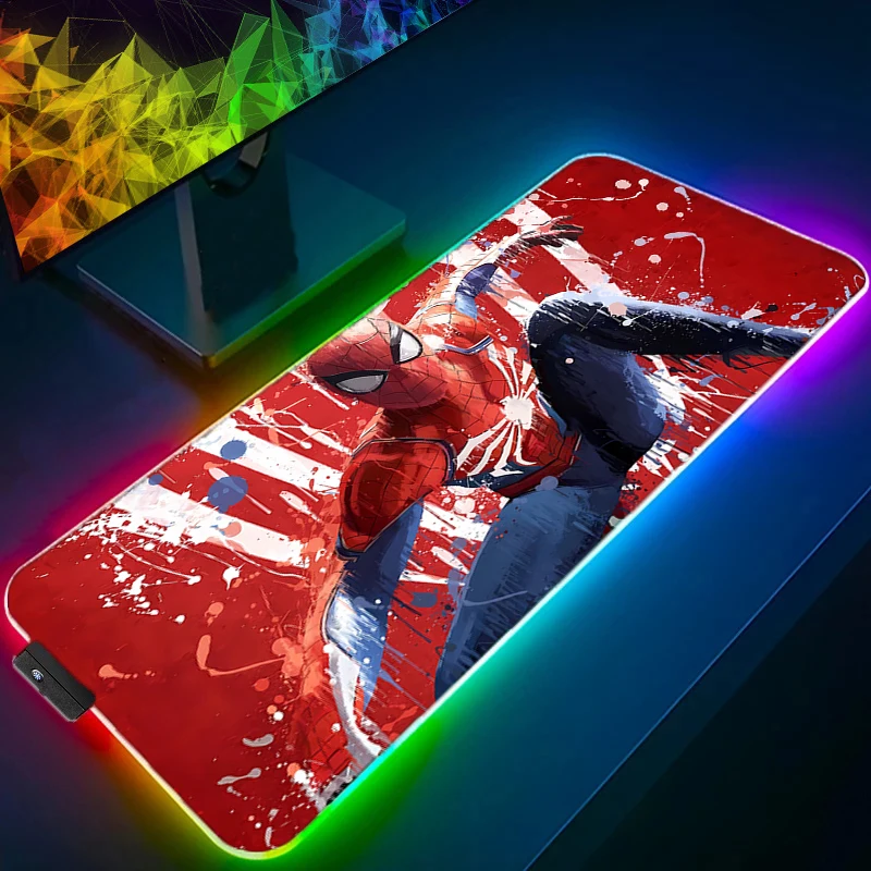RGB LED Spider-Man Anime Mouse Pad Gamer Keyboard Pad Desk Mouse Mat Carpet Rubber Tapis Souris Gaming Notbook PC Mousepad