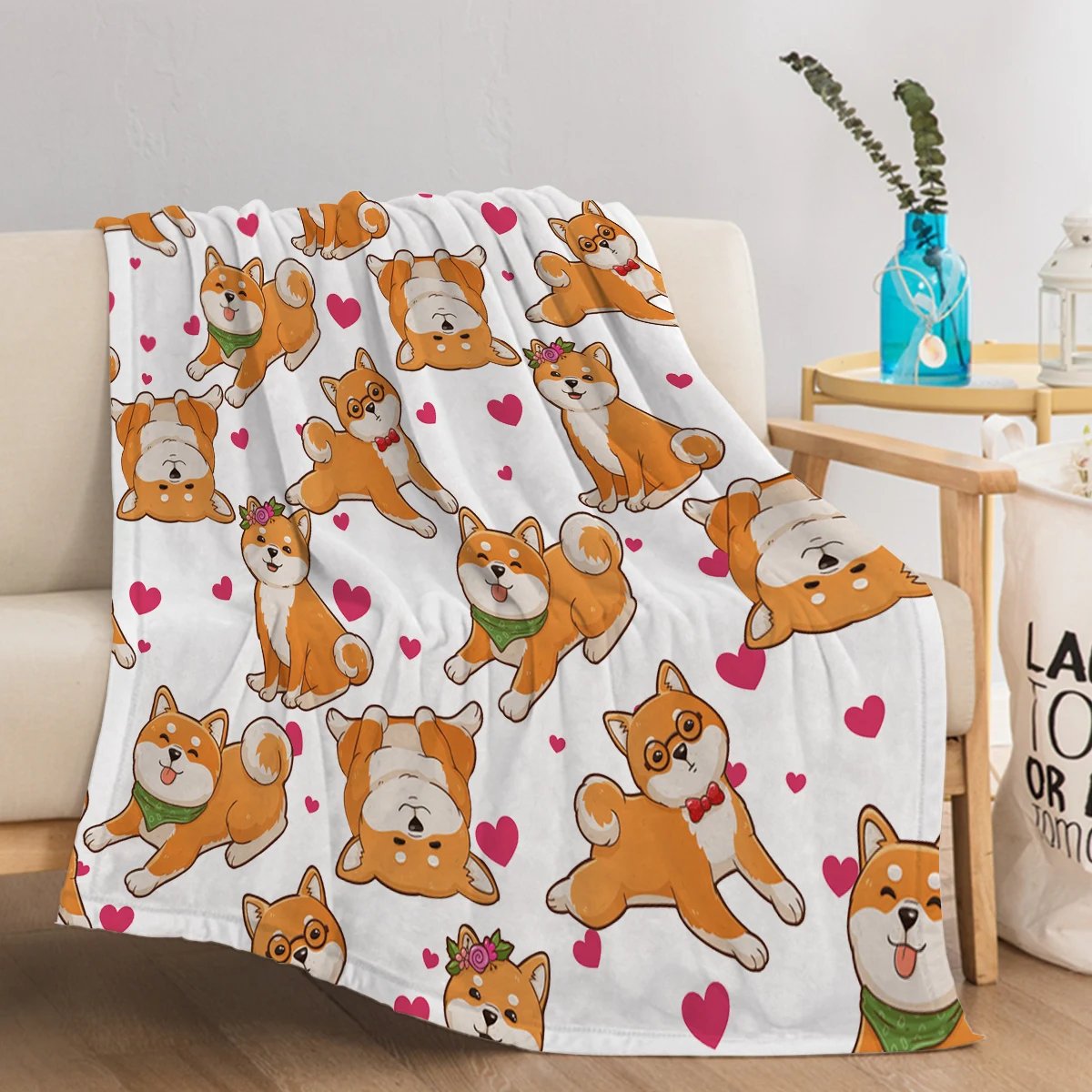 Lovely Dog Blanket Printed Throw Blanket Plush Fluffy Flannel Fleece Blanket Soft Throws for Sofa Couch and Bed