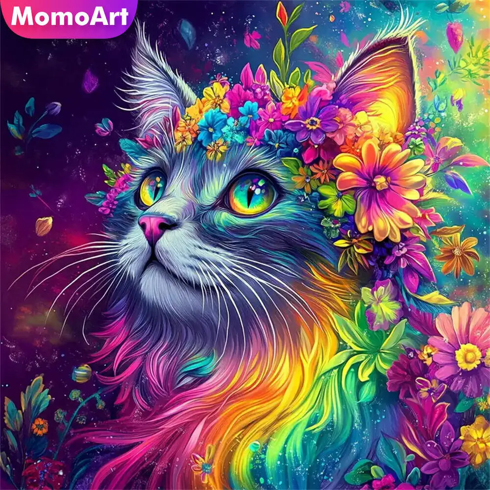 Momoart Full Square Round Diamond Mosaic Cat Animal Picture Of Rhinestones Embroidery Flower DIY Painting Handmade Hobby