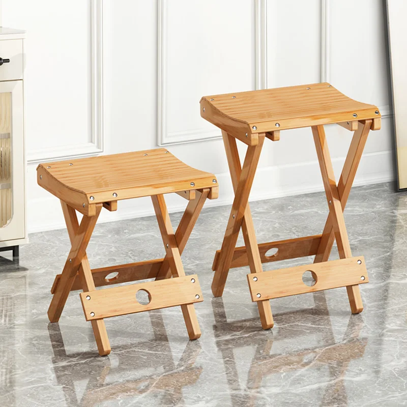 Foldable Bamboo Small Stool, Portable Wooden Step Stool for Fishing Entryway Shoe Bench