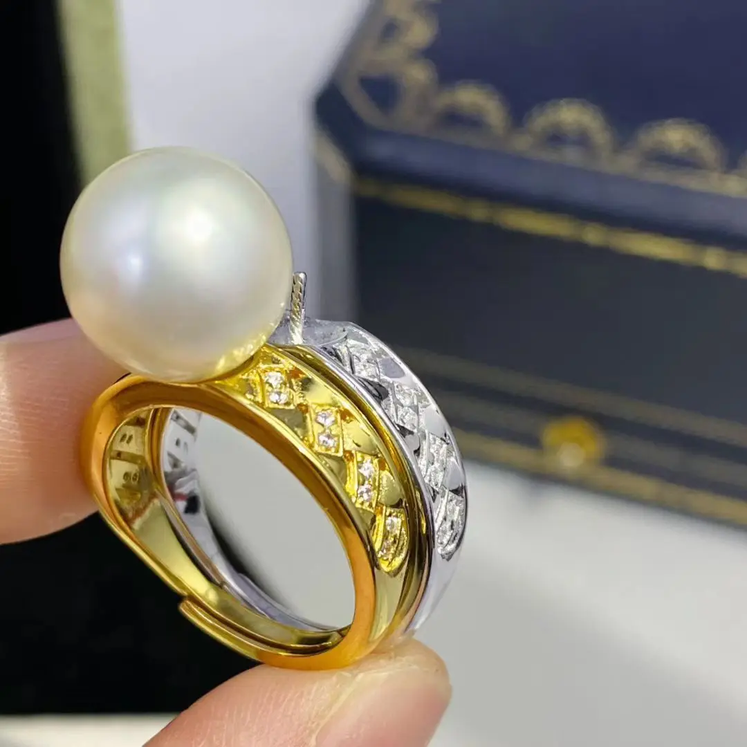 الجملة S925 فضة قابل للتعديل حلقة جبل إعدادات النتائج حوامل ملحقات أجزاء ل 11-12 مللي متر اللؤلؤ 5 قطعة/الوحدة #6