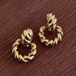 Vintage Twisted Round Circle Drop Earrings for Women Texture Gold Plated Statement Earring Fashion Jewelry Party Gifts