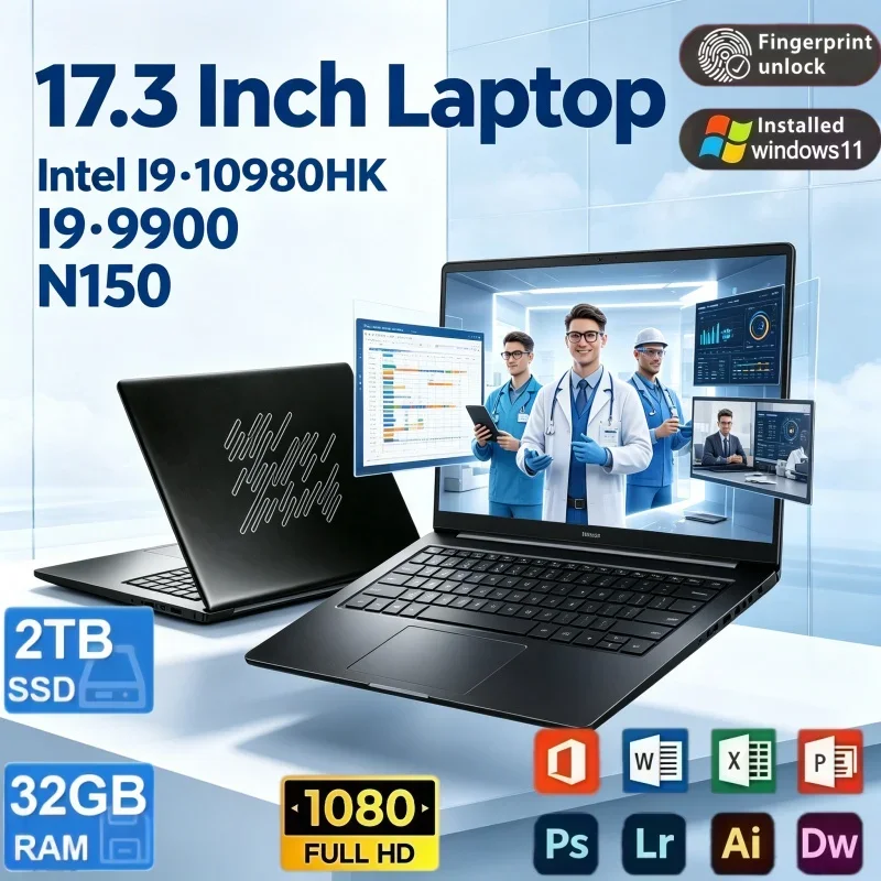 Top Quality 17.3 Inch 32GB 2TB SSD Win11 Intel Core I9‑10980HK I9‑9900 N150 High Performance Notebook For Office Game Daily Work
