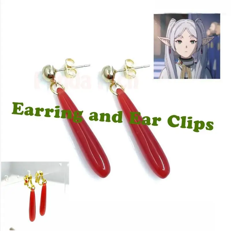 Anime Frieren Beyond Journey's End Frieren Cosplay Earrings Red Drop Earrings Ear Clip Halloween Party Costume Women Girls